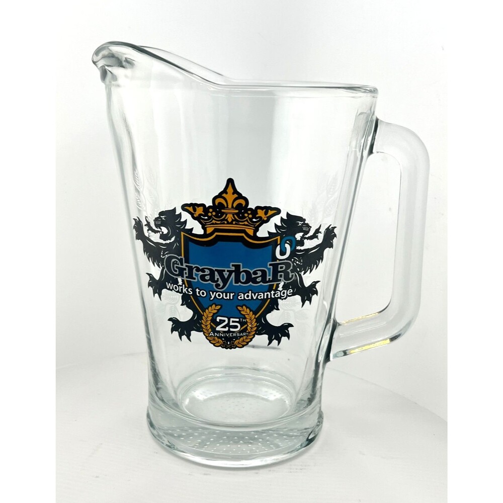 Vtg GraybaR Electric Glass Beer Pitcher Shield Coat of Arms 25th Anniversary